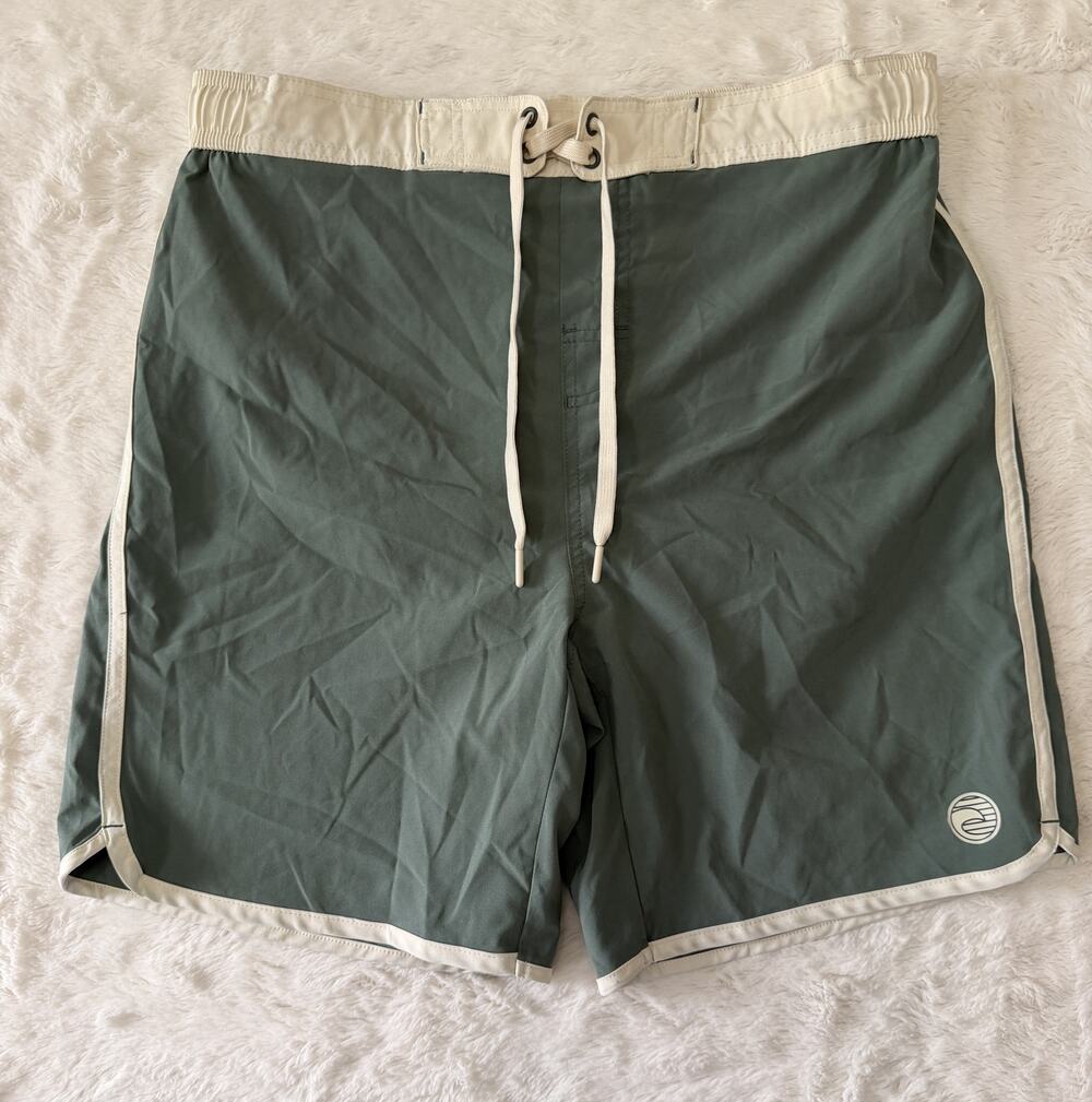 Laguna Swim Board Shorts Mens Large Green Contrast Trim Boardshorts Mesh Liner